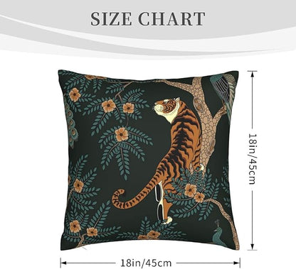 NBFKDO Pillow Cover,Tiger and Peacock (1) Throw Pillow Case Modern Cushion Cover Square Pillowcase Decoration for Sofa Bed Chair Car 18 X 18 Inch