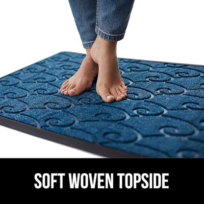 GORILLA GRIP 100% Waterproof All-Season WeatherMax Doormat, 72x24, US Designed Natural Rubber, Stain and Fade Resistant, Low Profile Indoor Outdoor Door Mats, Easy Clean Patio Mat, Ocean Blue Waves