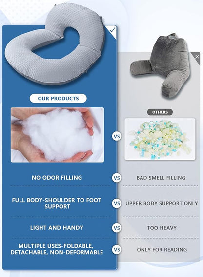 INSEN Reading Pillow, Back Pillow for Sitting in Bed and Couch, Gaming Pillow for Adults, Sit Up Support for Bed, Grey Bubble Velvet