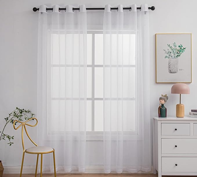 PI Beige Sheer Curtains Grommet Panels,Elegant Sheer Polyester Curtains for Patio/Sliding Door Room 2 Panels (W52 X L90, Beige) Visit The Store