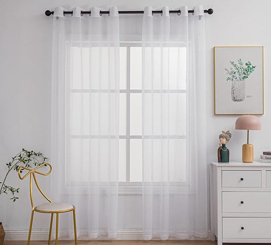 PI Beige Sheer Curtains Grommet Panels,Elegant Sheer Polyester Curtains for Patio/Sliding Door Room 2 Panels (W52 X L90, Beige) Visit The Store