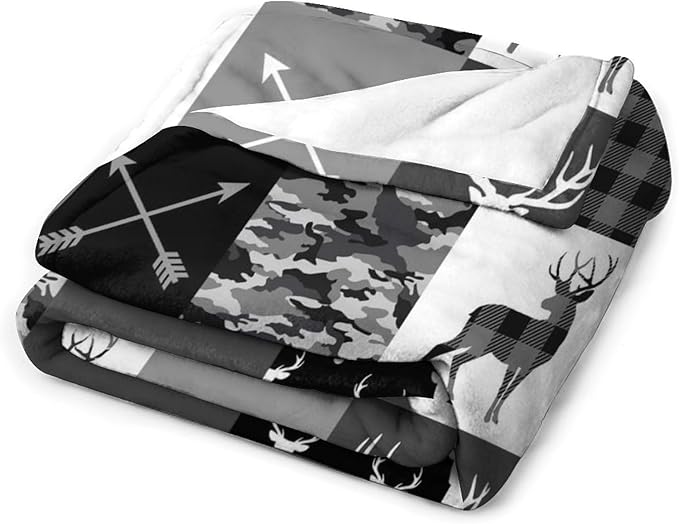 Rustic Cabin Throw Blanket, Farmhouse Grey Camouflage Deer Vintage Country Hunting Wildlife Blanket Throw for Bed Camping Travel Living Room Bedroom, 50"x60"