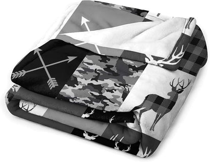Rustic Cabin Throw Blanket, Farmhouse Grey Camouflage Deer Vintage Country Hunting Wildlife Blanket Throw for Bed Camping Travel Living Room Bedroom, 50"x60"