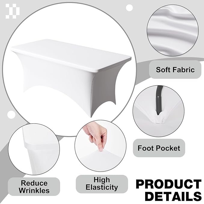 Trlyc 1 Pack 4FT Spandex Table Cloth - 48 x 30 Inch Rectangular Stretch Tablecloth, Wrinkle Resistant Scretch Table Cover for Wedding, Party, Banquet, Picnic, Outdoor Decoration (1Pcs,White)