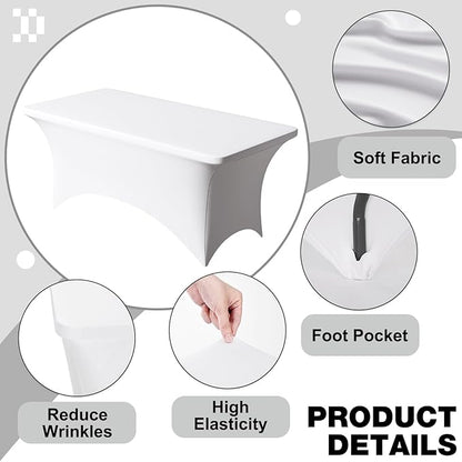 Trlyc 1 Pack 8FT Spandex Table Cloth - 96 x 30 Inch Rectangular Stretch Tablecloth, Wrinkle Resistant Scretch Table Cover for Wedding, Party, Banquet, Picnic, Outdoor Decoration (1Pcs,White)