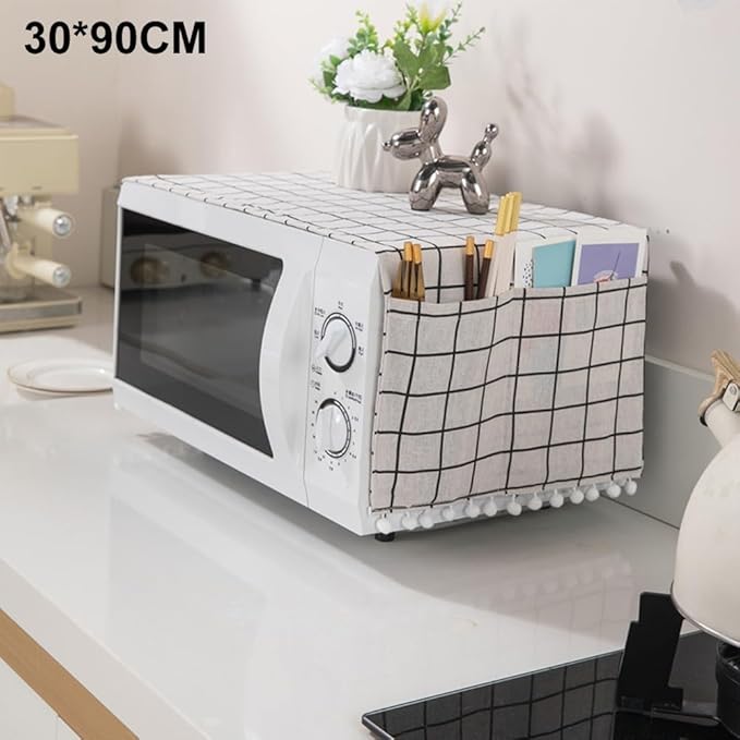 Microwave Oven Cover Dust Oil Proof Cotton Linen Waterproof Fabric Cloth Machine Protector Decorative Kitchen Appliance Cover 30 * 90cm Oven Cover Cloth Dust Cover(white)