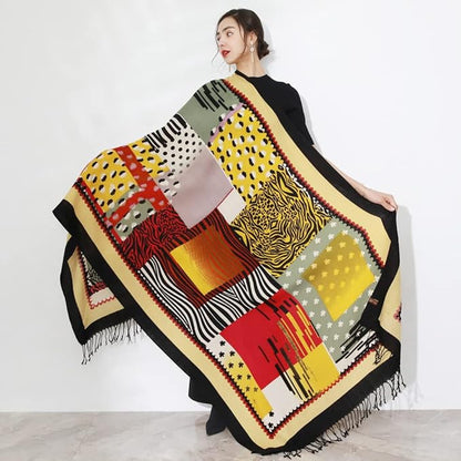DANA XU 100% Merino Wool Pashmina Shawl for Women 96"x43", Oversized Cashmere Wrap with Tassels, Floral Travel Blanket Cape