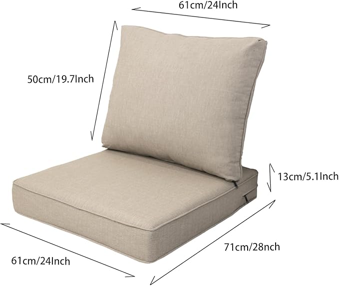 Goodgoods 24x28 inch Outdoor/Indoor Deep Seat Cushions Set of 2 Deep Seat Bottom Resilient Foam Filling Water Repellent Stain-Resistant UV Resistant Weather Resistant Patio Furniture Putty