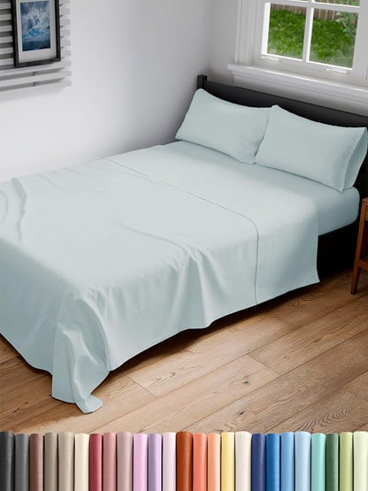 Full XL Bed Sheet Set - 4 Piece Extra Long Extended Full XL Sheets - Soft, Breathable & Cooling - Fits 8” to 16" Mattress w/ Deep Pockets - 54" x 80" - Easy-Fit, Wrinkle & Fade Resistant - Ice Blue