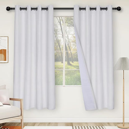 Easy-Going Linen Look 100% Blackout Curtain 52x84 Inch Window Curtain Drapes for Bedroom, Living Room Thermal Insulated Room Darkening (Set of 2 Panels, White)