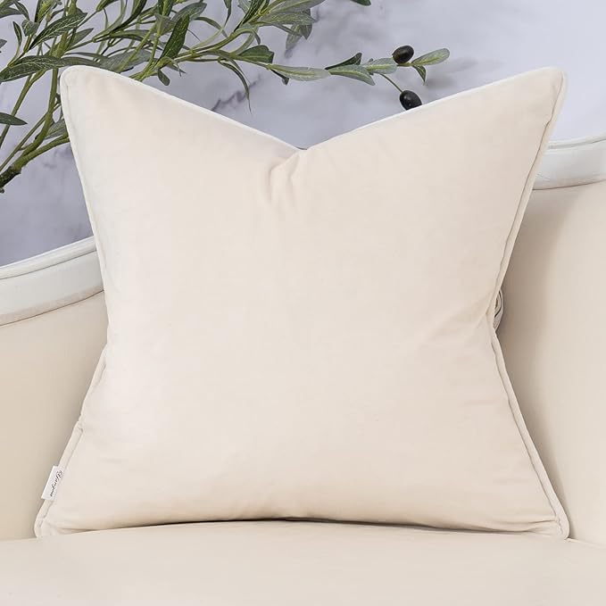 Yangest Beige Striped Throw Pillow Cover Multicolor Velvet Cushion Cover Modern Bohemian Pillowcase for Sofa Couch Bedroom Living Room Home Christmas Decoration,18x18 Inch