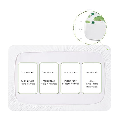 TILLYOU Pack and Play Sheet - Soft Quilted Crib Cover Pad, Toddlers Mattress Protector with 1''-3'' Deep Pocket, Thick Play Yard Playpen Sheets, Crib Mattress Pad, 39"x27", Green Apple