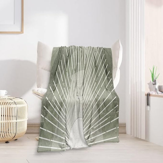 Boho Moss Green Sunrise Mid Century Throws Blankets Modern Abstract Decorative Blankets Boho Minimalist Geometric Aesthetic Soft Warm Bed Bedding Blankets for Couch Bedroom Office 70"x80"