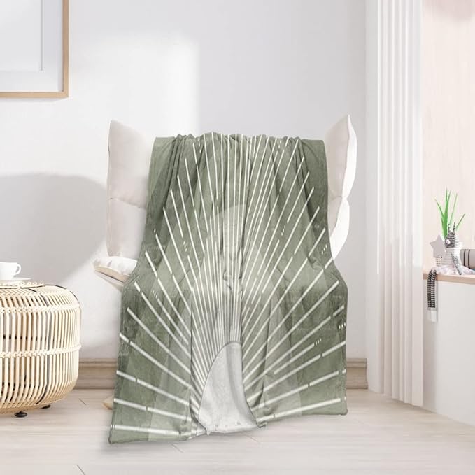 Boho Moss Green Sunrise Mid Century Throws Blankets Modern Abstract Decorative Blankets Boho Minimalist Geometric Aesthetic Soft Warm Bed Bedding Blankets for Couch Bedroom Office 40"x50"
