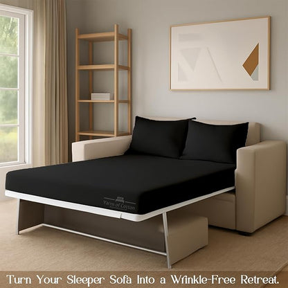 Sleeper Sofa 4 Piece Bed Sheet Set Premium Quality 100% Cotton 500 Thread Count, Smooth & Super Soft Sateen Weave, Extra Soft Bed Sheets, Wrinkle Free, 8 Inch Deep Pocket (Queen, Black)