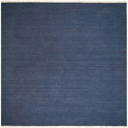 Rugsotic Carpets Hand Woven Flat Weave Kilim Wool ECO-Friendly Area Rugs - 8'x8', Square Shape, Blue Color, Solid Plain Design, Low Pile Handmade Area Rugs for Living Room, Bed Room (D00111)