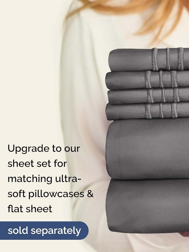 Extra Deep King Fitted Sheet - Hotel Luxury Single Fitted Sheet Only - Easily Fits 18 inch to 24 inch Mattress - Ultra Soft, Wrinkle & Fade Free w/Extra Deep Pockets - Breathable & Comfy - Dark Grey