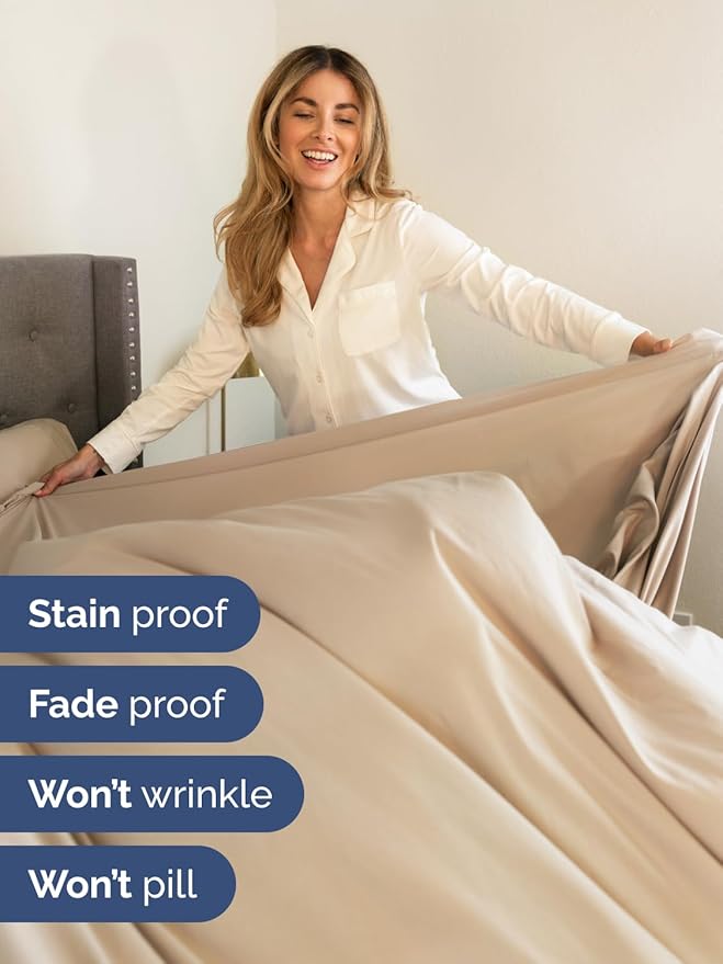 Extra Deep Pocket Split King Sheets - 5 Piece Breathable & Cooling Bed Sheets - Hotel Luxury Bed Sheet Set - Soft, Wrinkle Free & Comfy - Easily Fits Extra Deep Mattresses - Deep Pocket Cream Sheets