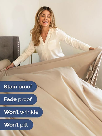 Extra Deep Pocket Split King Sheets - 5 Piece Breathable & Cooling Bed Sheets - Hotel Luxury Bed Sheet Set - Soft, Wrinkle Free & Comfy - Easily Fits Extra Deep Mattresses - Deep Pocket Cream Sheets