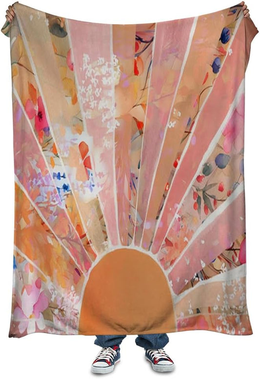Orange Boho Sun Throw Blanket 30Wx40H Inch Bohemian Minimalist Art Boys Girls Abstract Colorful Flower Aesthetic Blankets Warm Fuzzy Throw Blanket for Sofa Bed Throws Birthday Presents