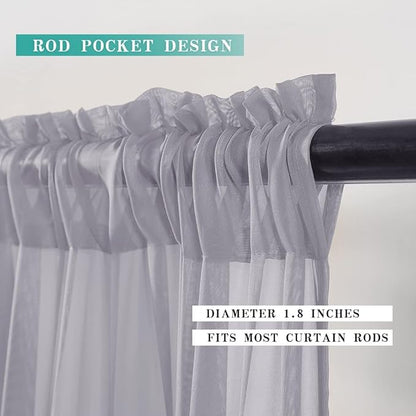 MIULEE Short Sheer Curtains 30 Inch Length for Kitchen Bathroom Cafe Half Window Treatment, Rod Pocket Tier Curtains 2 Panels, 29x30 Inches Long, Greyish Lilac