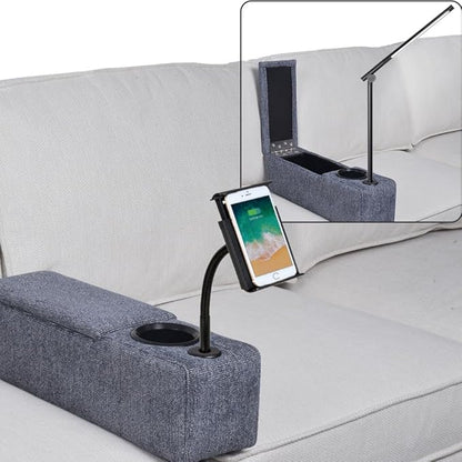 Multifunctional Sofa Armrest, Couch Armrest with Cup Holder, Removable Sofa Caddy with Storage,Equipped with LED Reading Light&Wireless Charge Stand, Navy