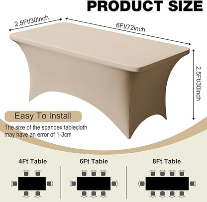 Trlyc 1 Pack 6FT Spandex Table Cloth - 72 x 30 Inch Rectangular Stretch Tablecloth, Wrinkle Resistant Scretch Table Cover for Wedding, Party, Banquet, Picnic, Outdoor Decoration (1Pcs,Champagne)