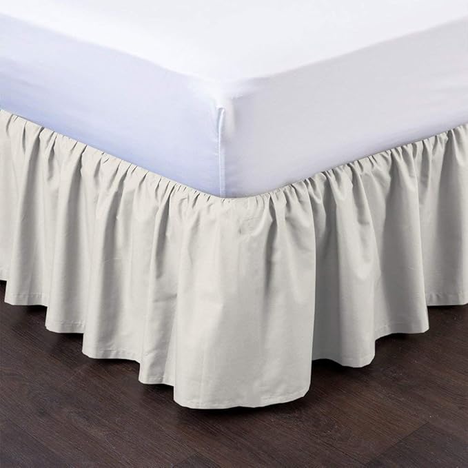 Bed Skirt - Ruffled Bed Skirt (RV King, Ivory) 12 Inch Drop Dust Ruffle with Platform, 100% Cotton 800 Thread Count Fabric - Dust Ruffle Bedskirt for Easy Fitting and Easy Care
