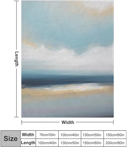 Fashion Gradient Blanket, Modern Art Abstract Blue Sea View Painting Strokes Pattern Soft Warm Cozy Plush Flannel Covers for Livingroom Bedroom Couch Chair Camping Travel Home Decor Tapestry 30x40in