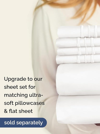 Extra Deep Cal King Fitted Sheet - Hotel Luxury Single Fitted Sheet Only - Easily Fits 18 inch to 24 inch Mattress - Ultra Soft, Wrinkle Free w/Extra Deep Pockets - Breathable & Comfy - Antique White