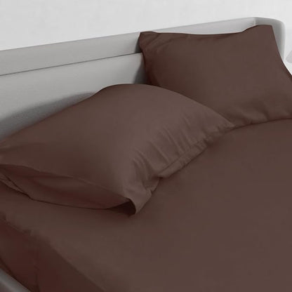 Moonsea Queen Sheet Set for Air Mattress - Sheets Queen Size Bed Set - 3Pcs Side Storage Pocket Fitted Sheet & Pillowcases Easily Fits 16in to 24in Pillow Top Air Bed Mattress - Brown