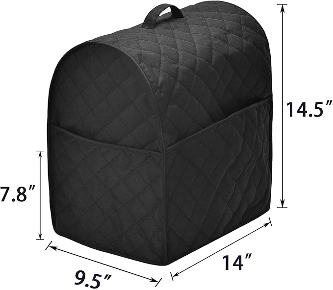 Stand Mixer Dust Cover with 3 Pockets Compatible with KitchenAid Tilt Head, Easy Cleaning，Can Ironable (Black, Fits for 4.5-Quart and All 5-Quart)