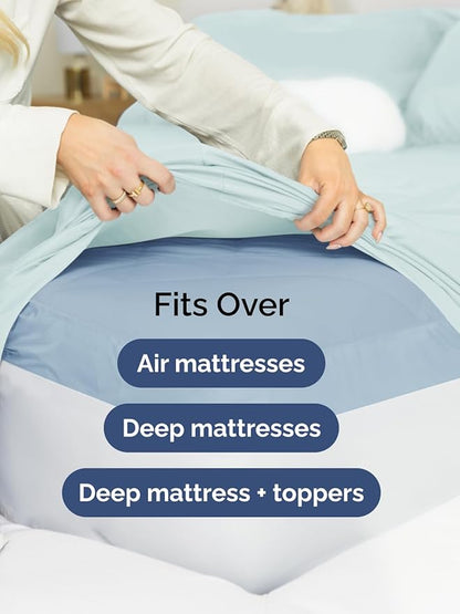 Extra Deep Pocket Twin XL Sheets - 3 Piece Breathable & Cooling Bed Sheets - Hotel Luxury Bed Sheet Set - Soft, Wrinkle Free & Comfy - Easily Fits Extra Deep Mattresses - Deep Pocket Ice Blue Sheets