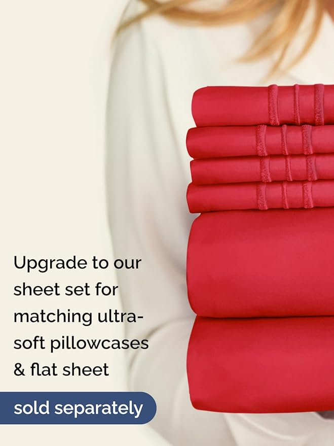 Extra Deep Queen Fitted Sheet - Hotel Luxury Single Fitted Sheet Only - Easily Fits 18 inch to 24 inch Mattress - Ultra Soft, Wrinkle Free w/Extra Deep Pockets - Easy-Care, Breathable & Comfy - Red