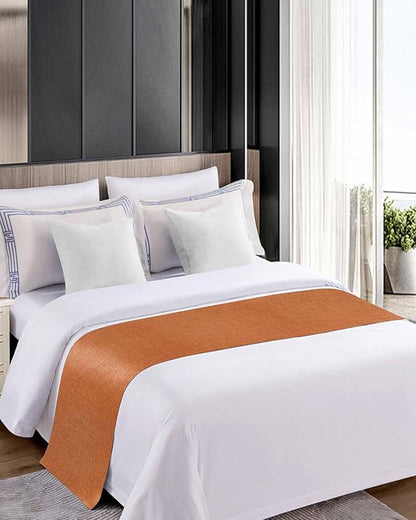 Vintage Orange Linen Burlap Bed Runners for Bedroom Hotel,Decorative Bedding Scarf Farm Fall Thanksgiving Bed End Blanket Bedding Runner Scarves for Twin Size Bed,71x20in