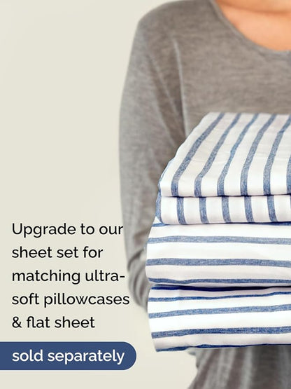 Extra Deep King Fitted Sheet - Hotel Luxury Single Fitted Sheet Only - Easily Fits 18 inch to 24 inch Mattress - Ultra Soft, Wrinkle Free with Extra Deep Pockets - Breathable & Comfy - Blue Stripes