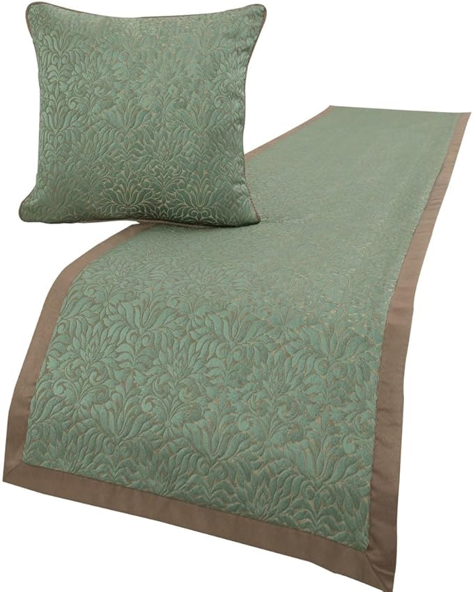 The HomeCentric King/Queen/Twin Blue & Beige Designer Twin 53"x18" Bed Runner with 2 Pillow Cover, Damask Bed Scarf on Jacquard Fabric - Arabella