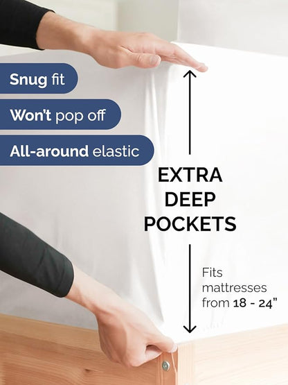 Extra Deep Full Fitted Sheet - Hotel Luxury Single Fitted Sheet Only - Easily Fits 18 inch to 24 inch Mattress - Ultra Soft, Wrinkle Free with Extra Deep Pockets - Breathable & Comfy - Antique White