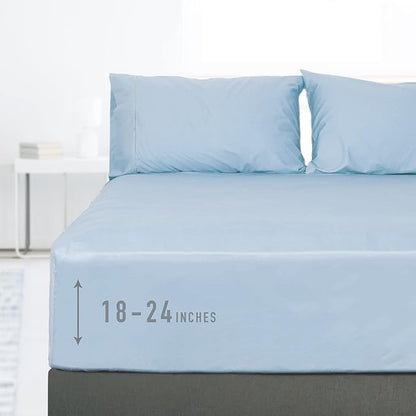 Sunflower Queen Fitted Sheet, 1-Piece Extra Deep Pocket Fitted Bottom Sheet 22", 100% Cotton Sateen Soft Breathable, Powder Blue