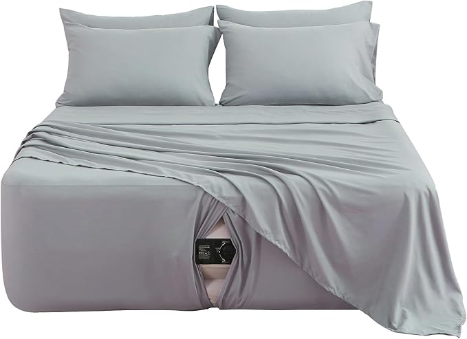 Extra Deep Pocket Full Sheet Set for Air Mattress, 6 Piece Air Bed Sheets Set with 18-24 Inches Depth, Soft & Breathable Inflatable Bed Sheet Set with Flat Sheet, Fitted Sheet and Pillowcases, Grey