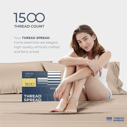 THREAD SPREAD Egyptian Cotton Sheets King Size - 1500 Thread Count 4 PC Sheet Set Egyptian Cotton, Luxury Sheet King Size, Silky Soft, Cooling Deep Pocket Sheets, Fits Upto 19" - Taupe