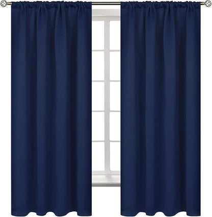 BGment Rod Pocket Blackout Curtains for Bedroom - Thermal Insulated Room Darkening Curtain for Living Room, 52 x 63 Inch, 2 Panels, Navy Blue