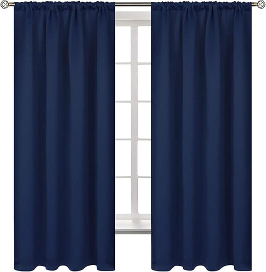 BGment Rod Pocket Blackout Curtains for Bedroom - Thermal Insulated Room Darkening Curtain for Living Room, 52 x 63 Inch, 2 Panels, Navy Blue