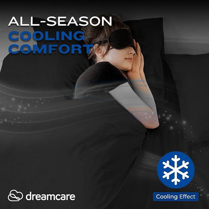 DREAMCARE Twin Sheets - Cooling Bed Sheets - 4pc Set - up to 15" Deep Pocket - Soft & Long Lasting 100% Fine Brushed Polyester with Side Pocket - Black