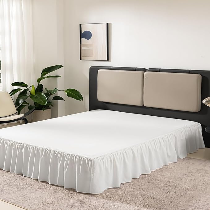 TSUTOMI Bed Skirt Twin Size Ruffled Bed Skirt with Split Corners, 18 Inch Drop Dust Ruffle Bed Skirts with Platform, Gathered Style, 100% Microfiber, Ivory
