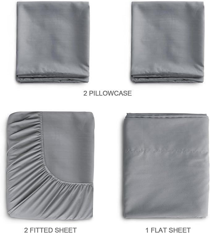 SPRINGSPIRIT Twin XL Sheet Sets, 4 Piece Bed Sheets Set Deep Pockets, Super Soft Twin XL Sheets, Breathable Bedding Sheets, Grey