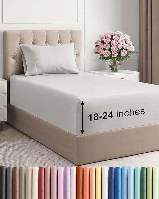 Extra Deep Pocket Twin XL Sheets - 3 Piece Breathable & Cooling Bed Sheets - Hotel Luxury Sheet Set - Soft, Wrinkle Free & Comfy - Easily Fits Extra Deep Mattresses - Deep Pocket French Grey Sheets