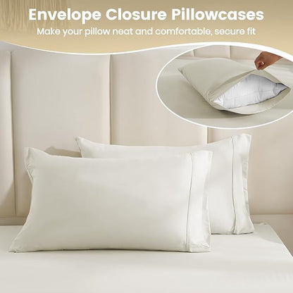 Twin XL Sheets Set - 3 Piece Silky Ultra Soft Breathable Bed Sheet Set, 16" Deep Pocket for Mattress,Hotel Luxury Clearance Twin Size Sheet Sets & Wrinkle Free,Easy Care Cooling Bedding Sheets, Ivory