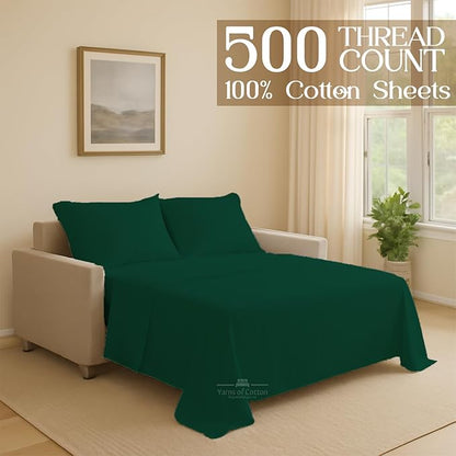 Sleeper Sofa 4 Piece Bed Sheet Set Premium Quality 100% Cotton 500 Thread Count, Smooth & Super Soft Sateen Weave, Extra Soft Bed Sheets, Wrinkle Free, 6 Inch Deep Pocket (Twin, Olive)