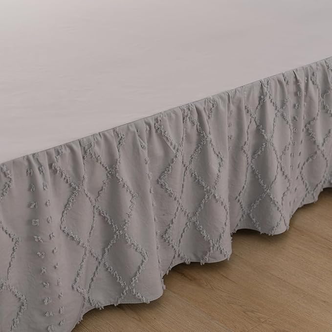 Bed Skirt King Size Ruffled Bed Skirt with Split Corners, 18 Inch Drop Dust Ruffle Bed Skirts with Platform, Boho Tufted Shabby Chic Full Size Bed Skirts, Light Grey